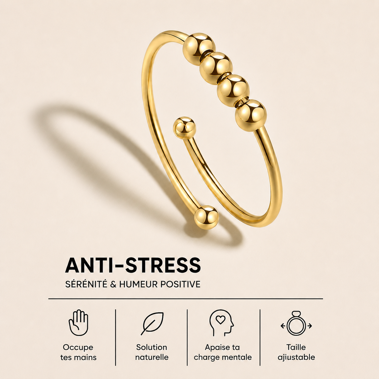 Bague Anti-Stress à billes mobile ajustable I Serena